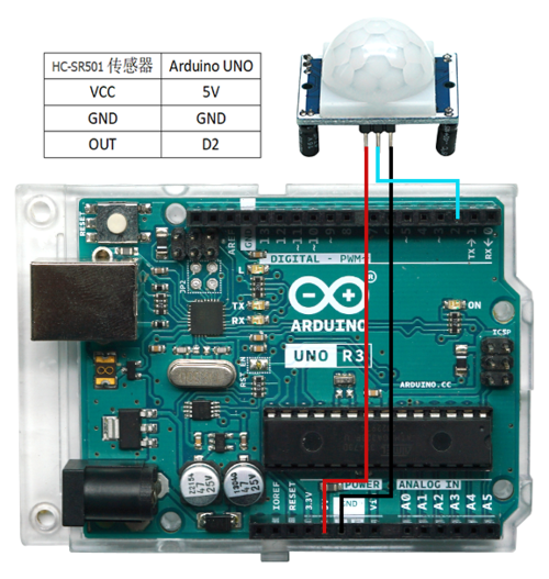 Arduino实验十六：人体红外热释电传感器实验 接线1.png